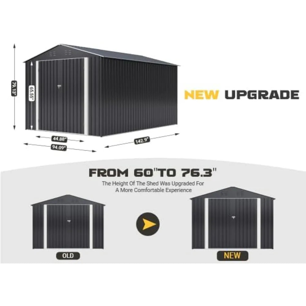 8 x 12 FT Outdoor Storage Shed, Metal Garden Shed with Updated Frame Structure, Tool Sheds for Backyard Garden Patio Lawn Black