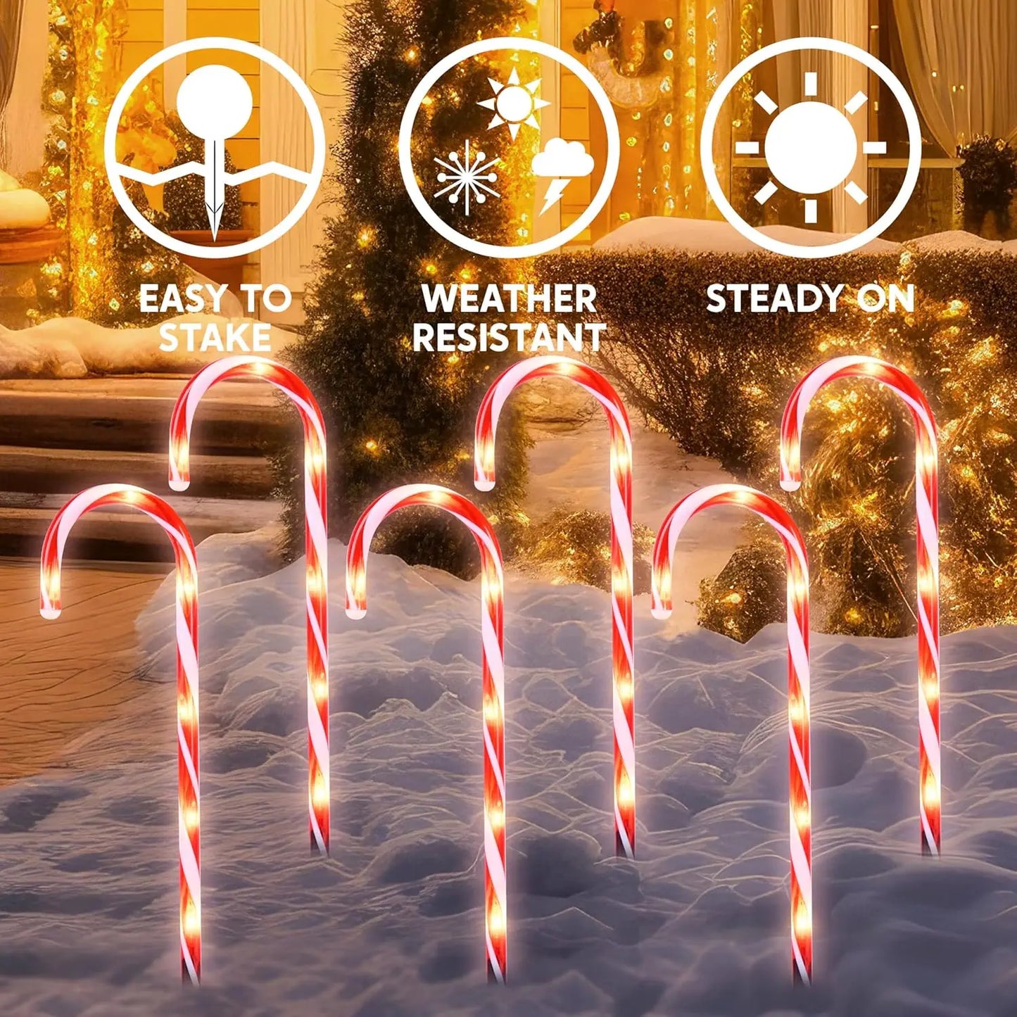 Joyfy Candy Cane Pathway Lights For Outdoor Xmas Decor 12 Pack