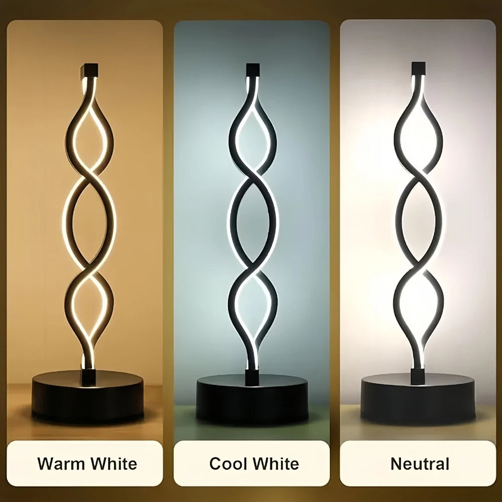 LED Spiral Table Lamp Tricolor Brightness USB Powered