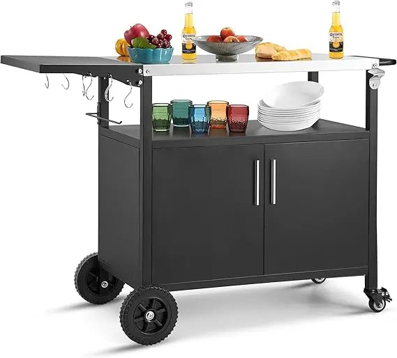 Stainless Steel Outdoor Grill Cart With Storage And Wheels