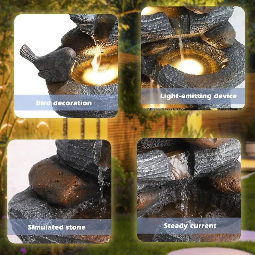 Grepatio Outdoor 5 Tier Cascading Rock Water Fountain