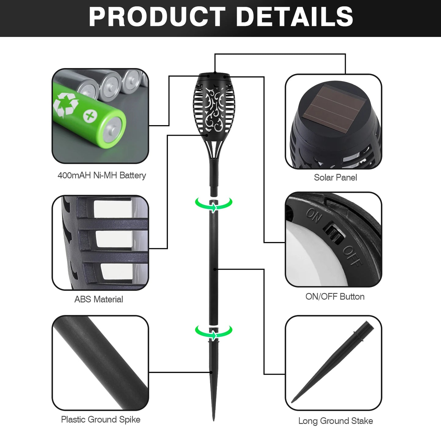 Solar Flame Light Outdoor Flickering Torch For Garden Lawn Patio