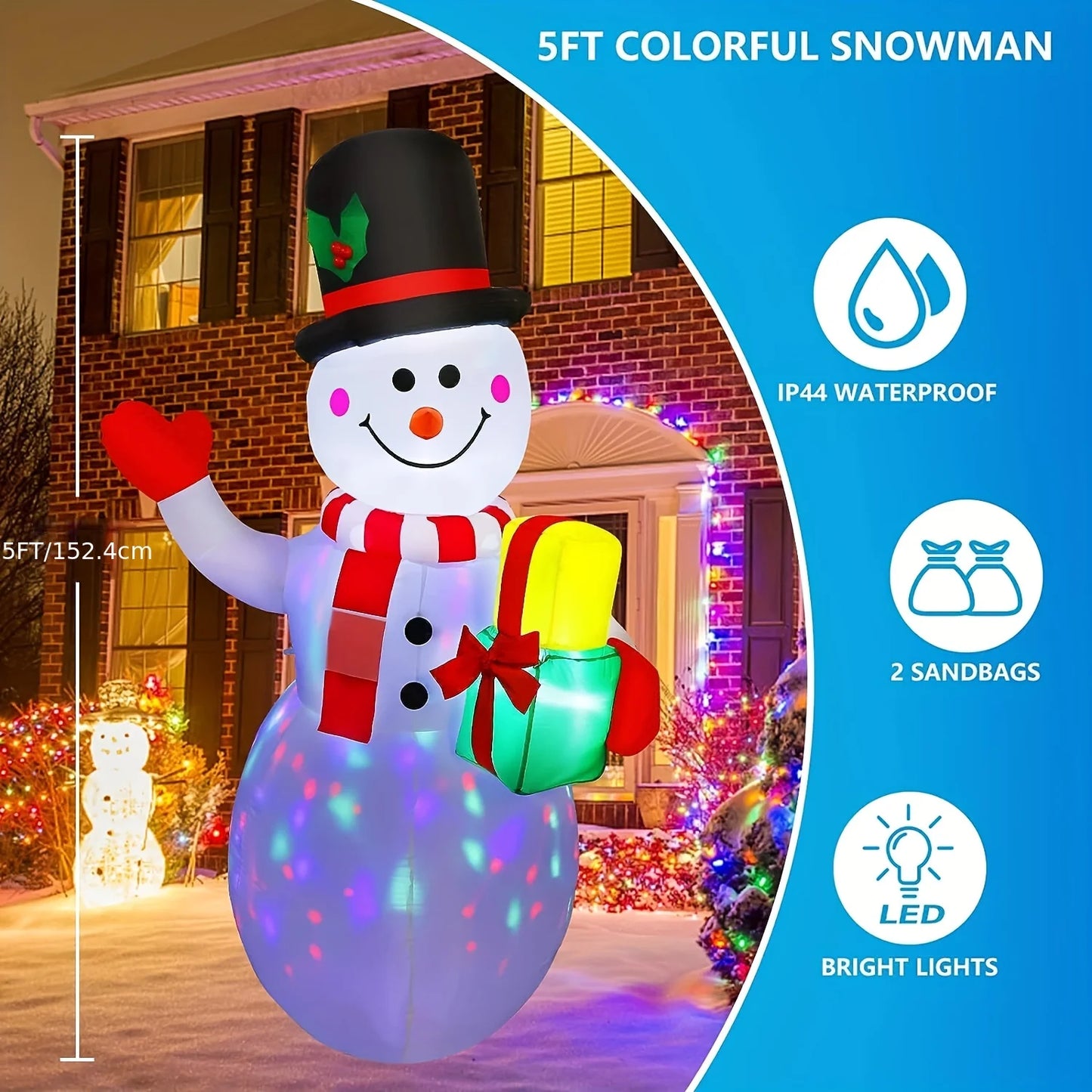 Christmas Inflatable Snowman With Built In LED Lights For Garden