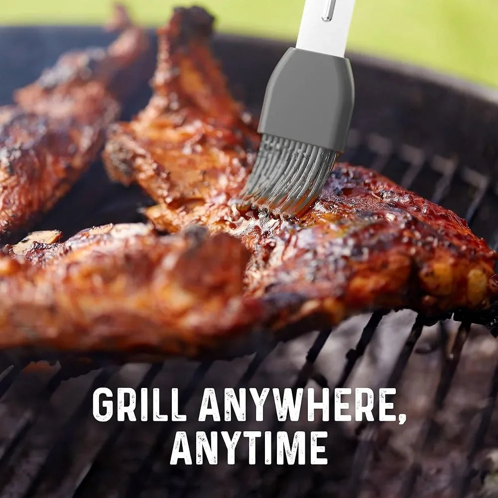 Stainless Steel BBQ Tool Set with Rotating Stand Drip Pan Complete Grill Kit Spatula Tongs Fork Brush Portable Durable Easy to