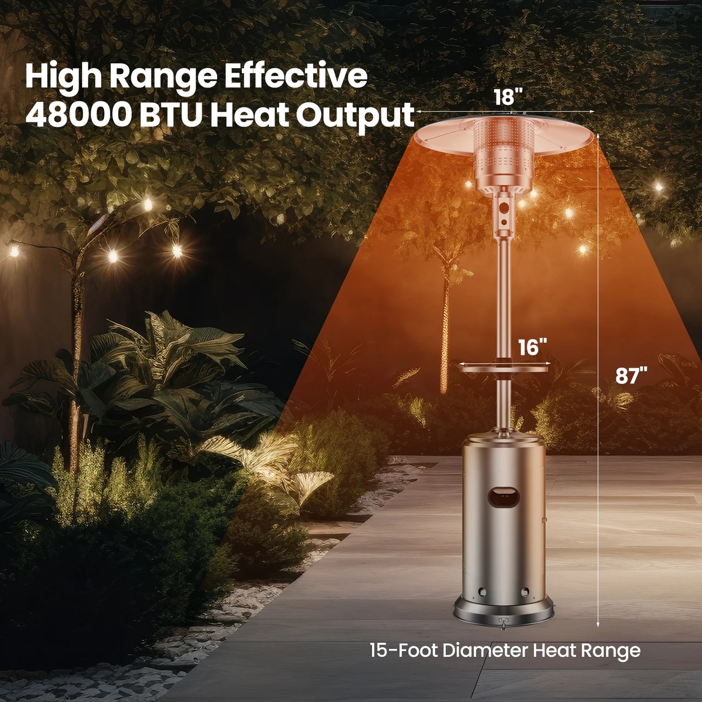 DishyKooker 42000 BTU Propane Umbrella Outdoor Patio Heater Stainless Steel