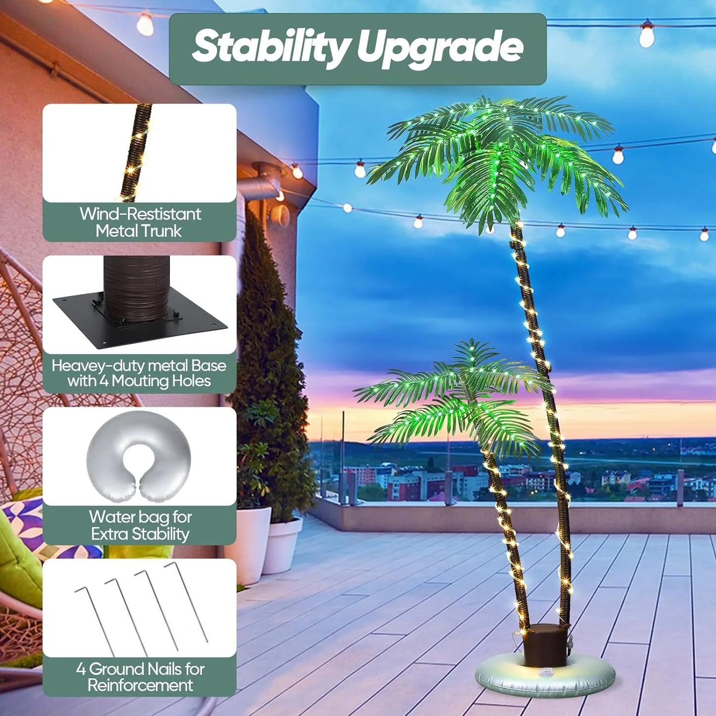 Lighted Palm Tree,6FT 192 LED Artificial Fake Trees Lights Christmas Trees Lights for Outdoor Christmas Decorations Patio Yard