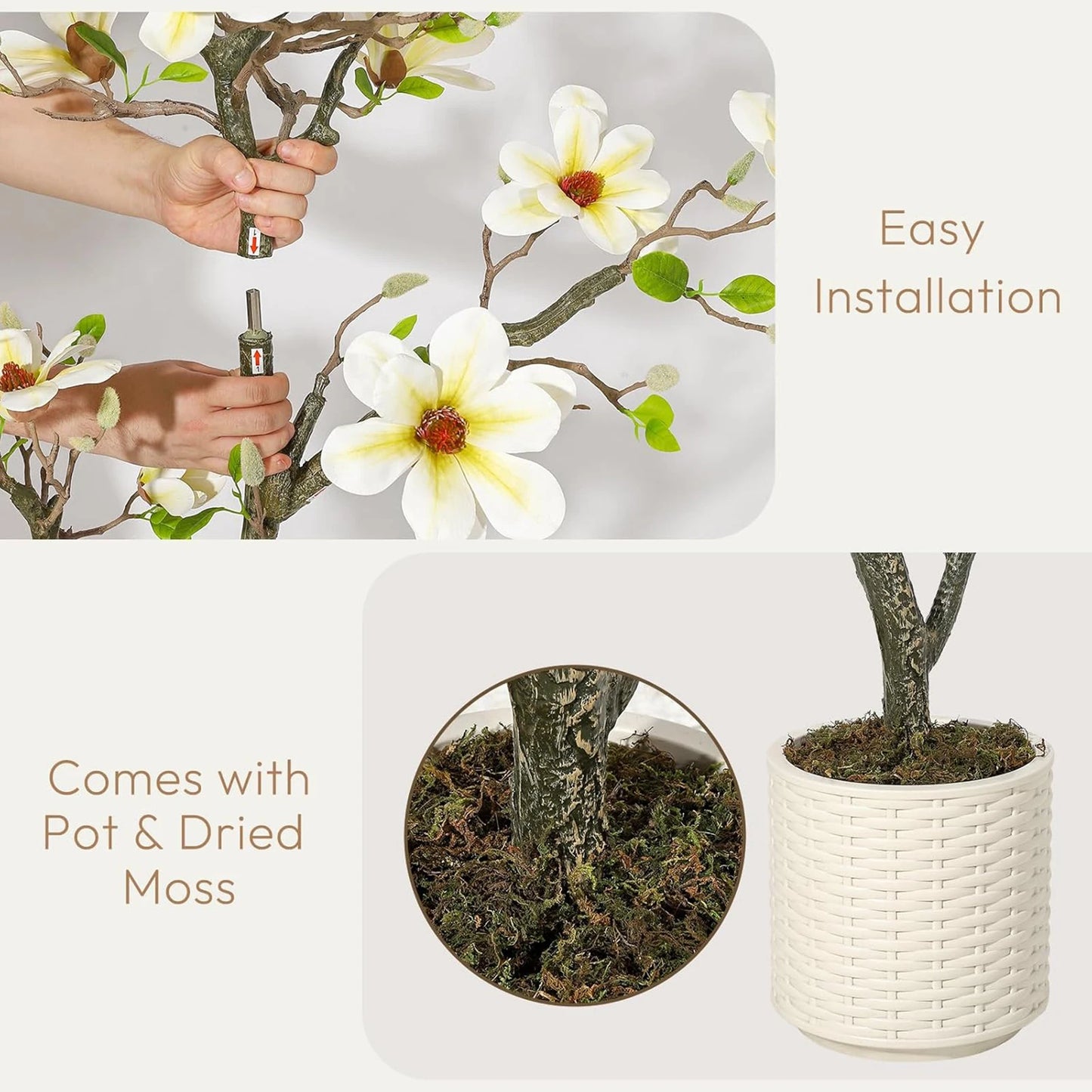 Artificial Magnolia Plant With LED Light For Outdoor Patio Decor
