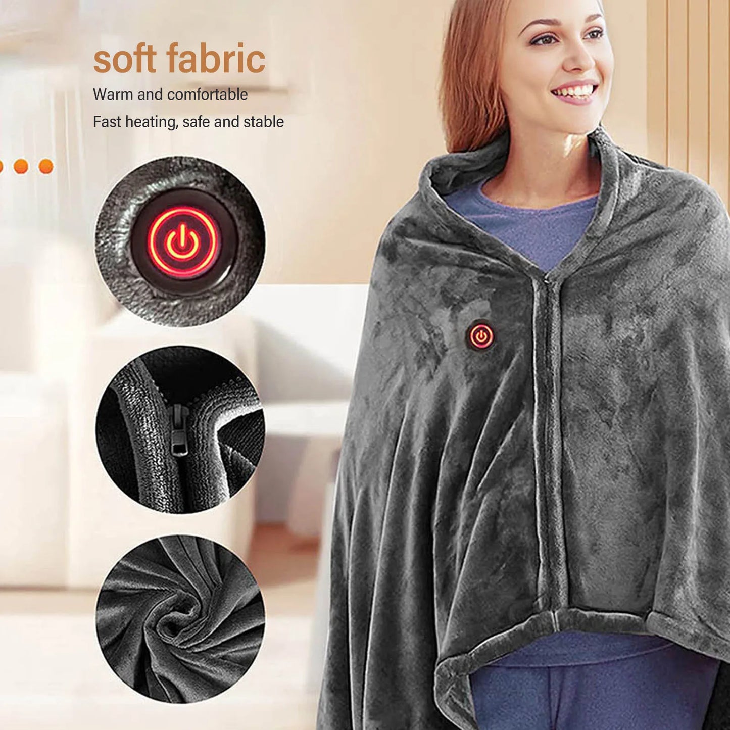 Electric Heated Blanket USB Powered 3 Levels Adjustable Fast Heating Heated Throw Cover for Home