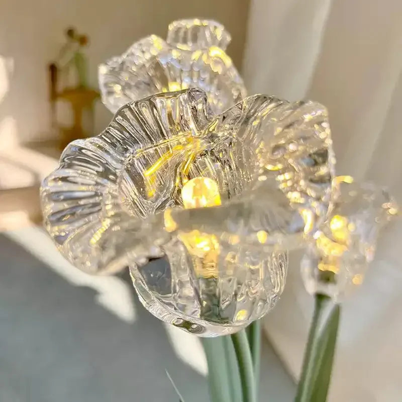 Bell Orchid Glass Table Lamp With LED Bulbs For Homes