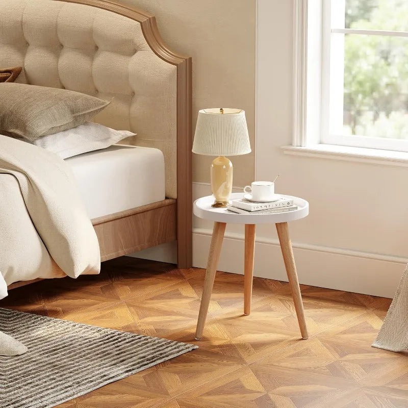 Hign Concerned Round Side Table White Tray Nightstand