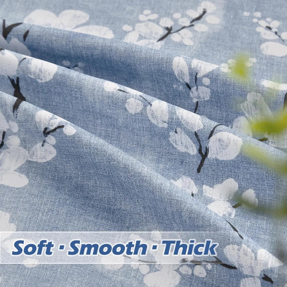 FMFUNCTEX 100% Blackout Sliding Door Curtains for Living Room, Blue Floral Print Extra 100 Wide Window Curtain Panels for Slidin