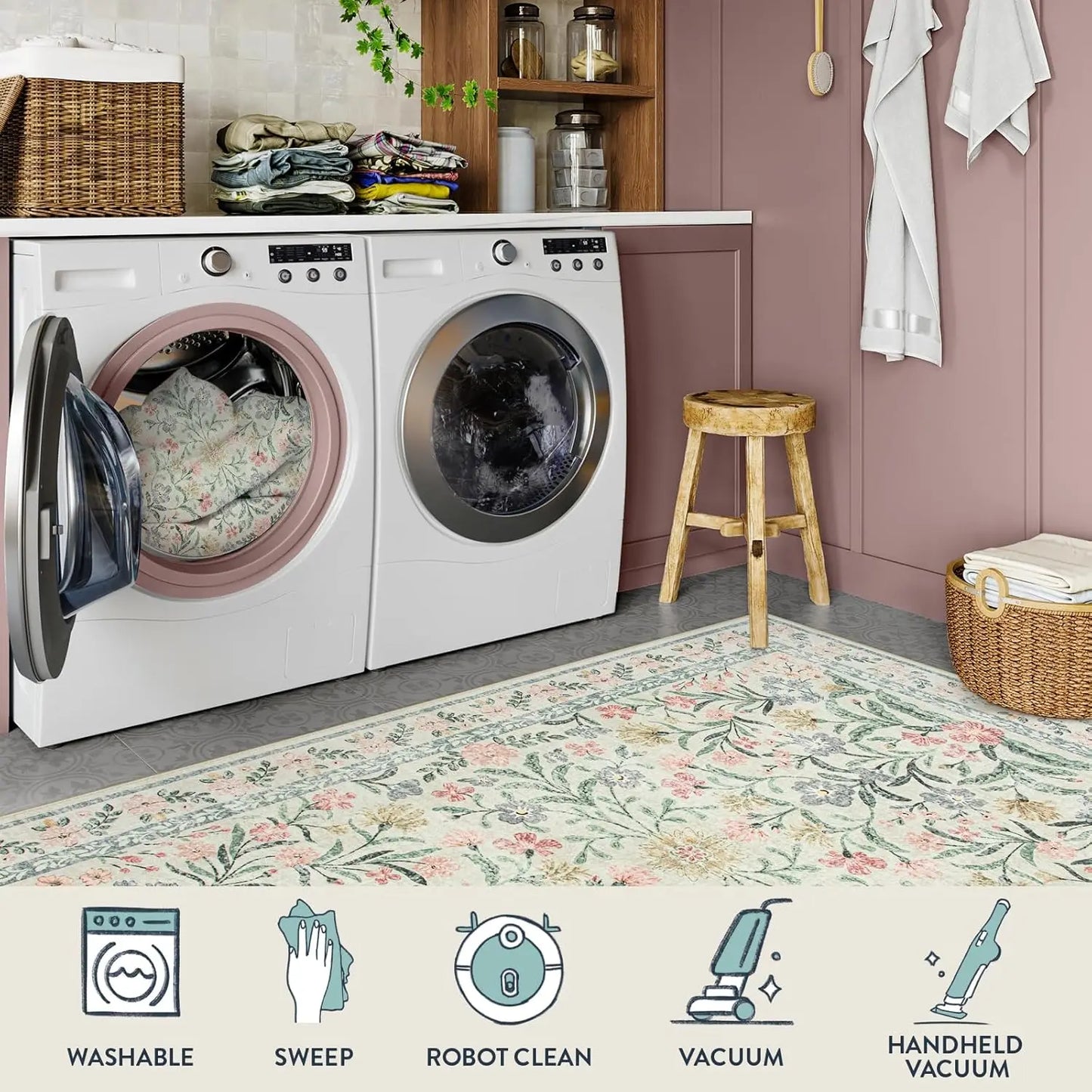 Boho Rugs for Living Room, Large 8 x 10 Area Rugs for Living Room Non Slip,Soft Ultra-Thin Distressed Floral Throw Carpet