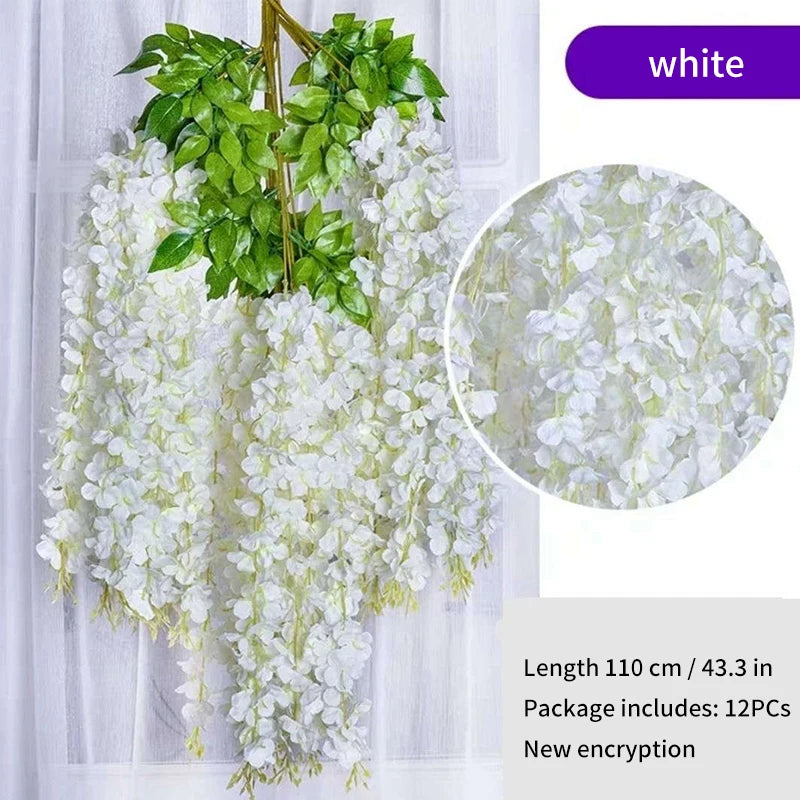 Artificial Wisteria Hanging Garland Rattan Faux Flowers Wedding Decor