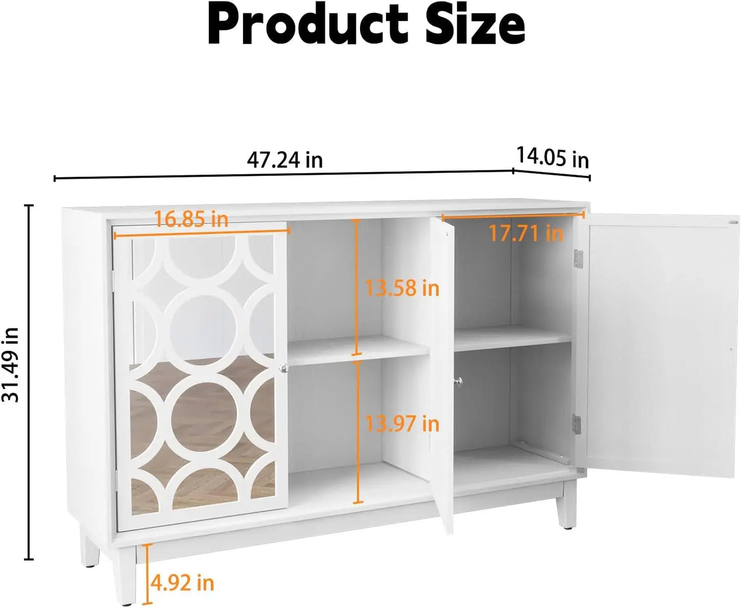 XMSJH Sideboard Cabinet With 3 Mirror Doors Modern Buffet