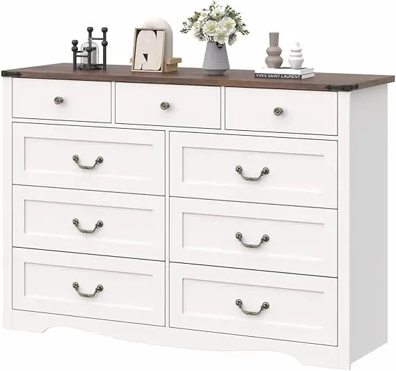 XUYUAN Farmhouse 9 Drawer Dresser For Bedroom Storage