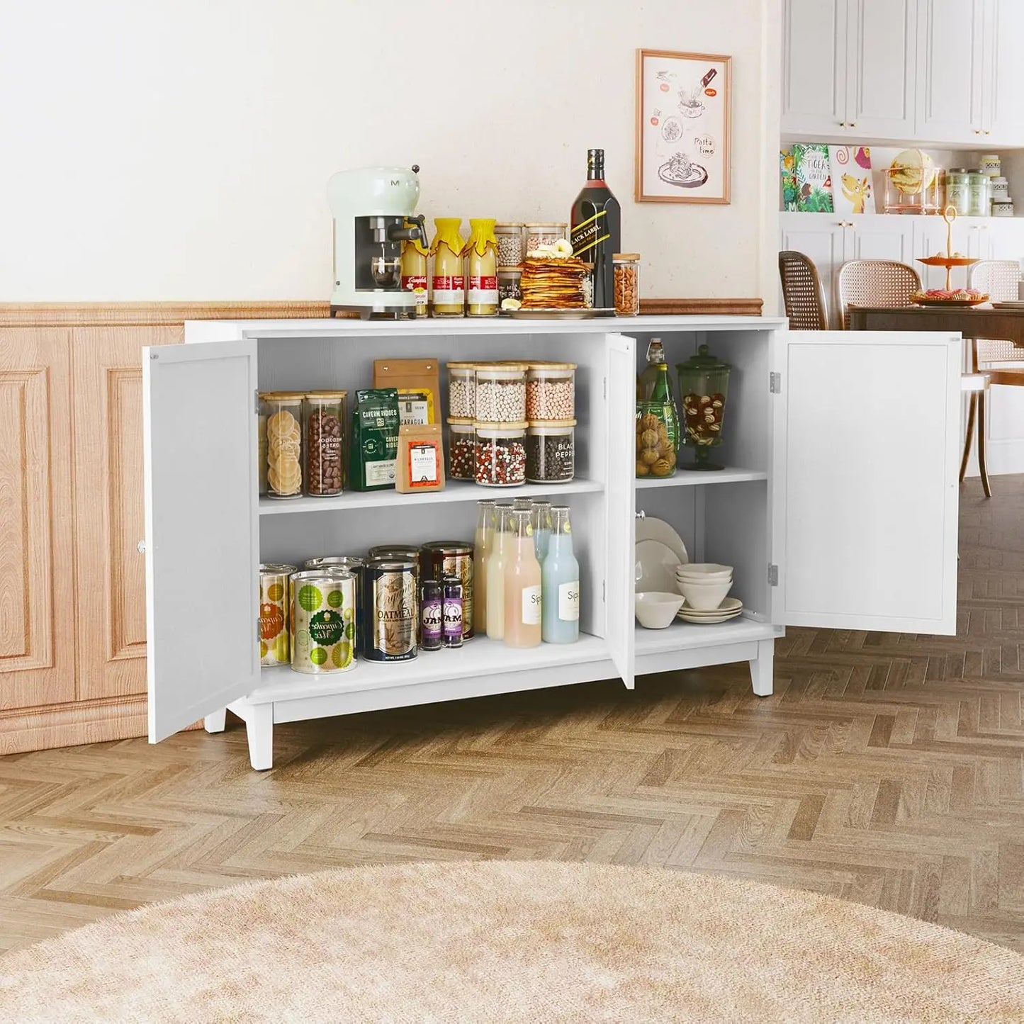 XMSJH Sideboard Cabinet With 3 Mirror Doors Modern Buffet