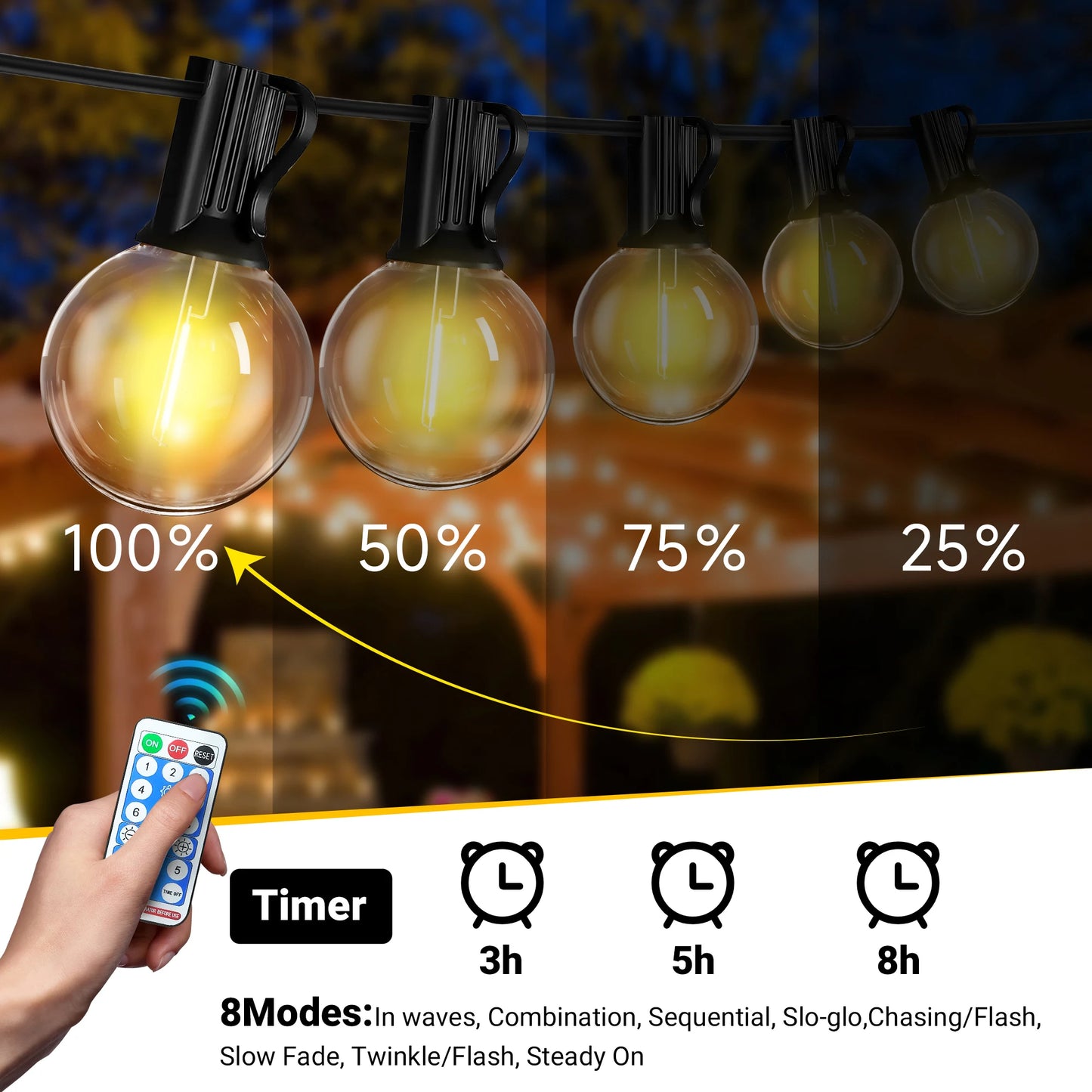 TJOY Solar Outdoor String Lights 50 LED Waterproof Patio
