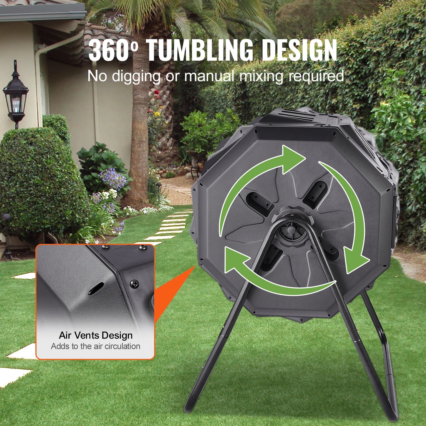 SucceBuy Dual Chamber Tumbling Composter for Garden and Kitchen