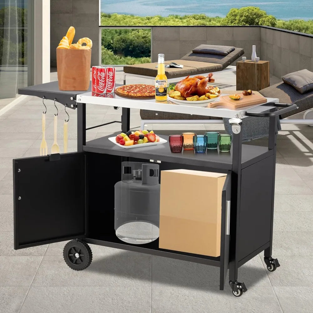 Stainless Steel Outdoor Grill Cart With Storage And Wheels