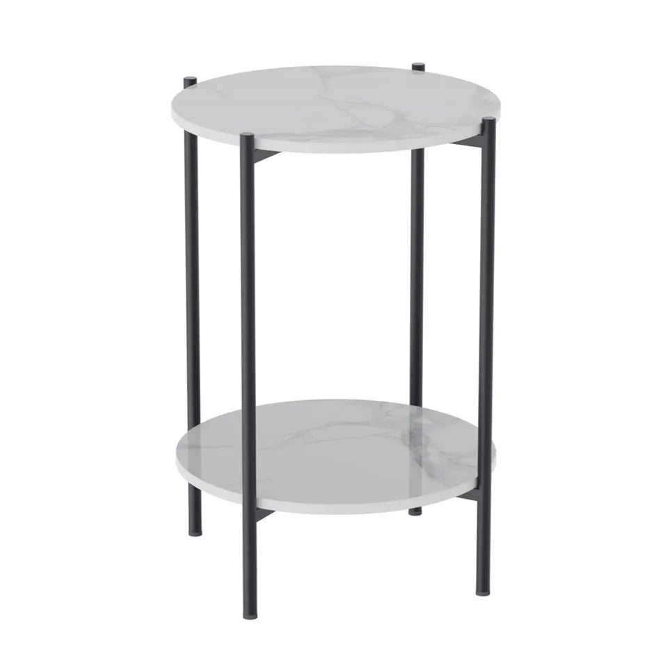 LUVODI 2-Tier Round Coffee End Tables Sofa Side Table Plant Stand with Storage Shelf Metal Frame for Living Room Bedroom