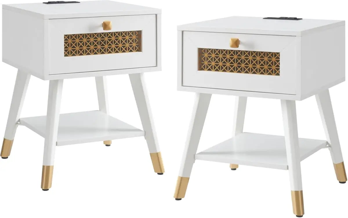 Hign-concerned Boho Side Table With USB Ports And Drawer